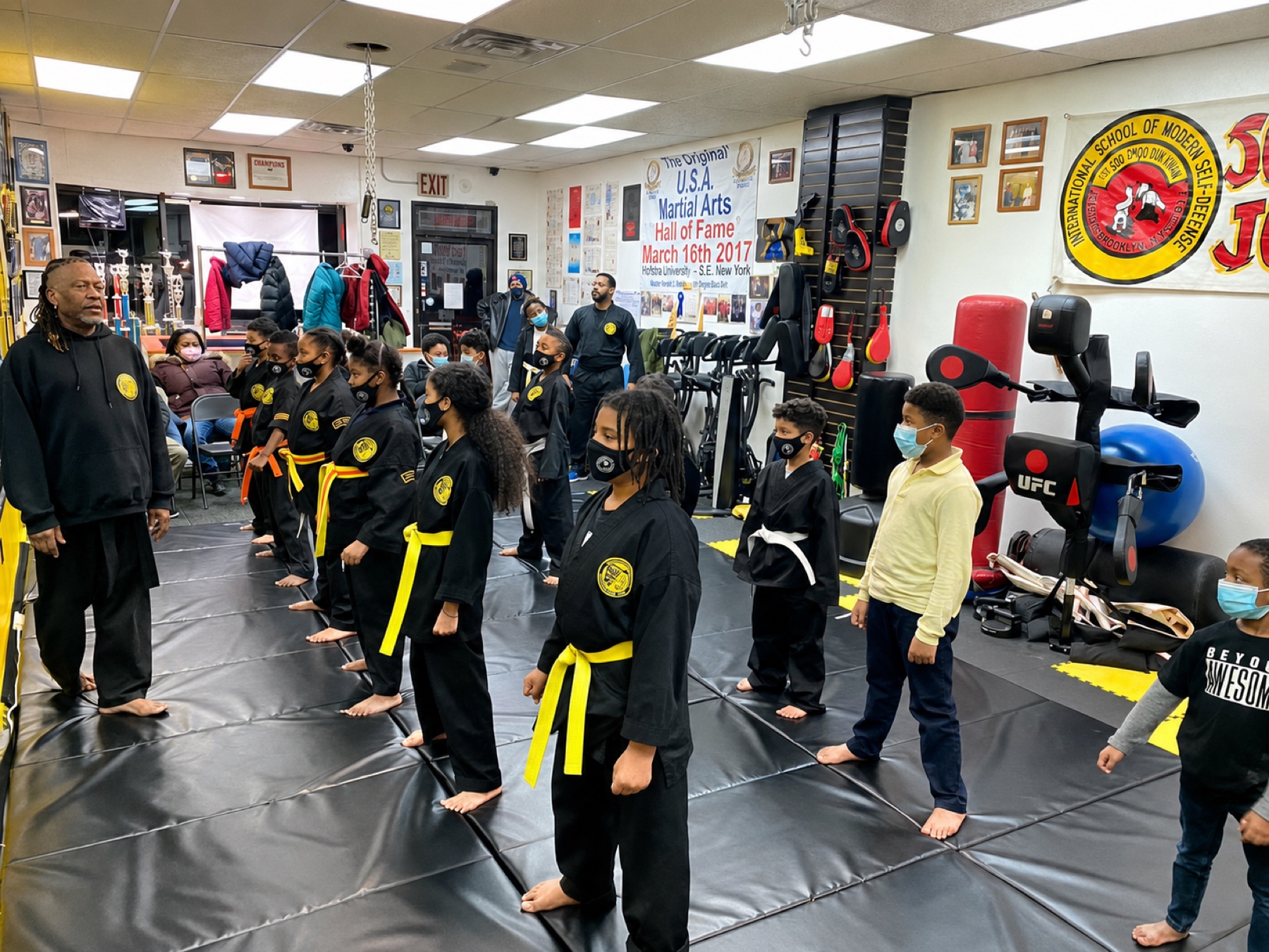 Youth students lined up for martial arts class at Worthy Ryu