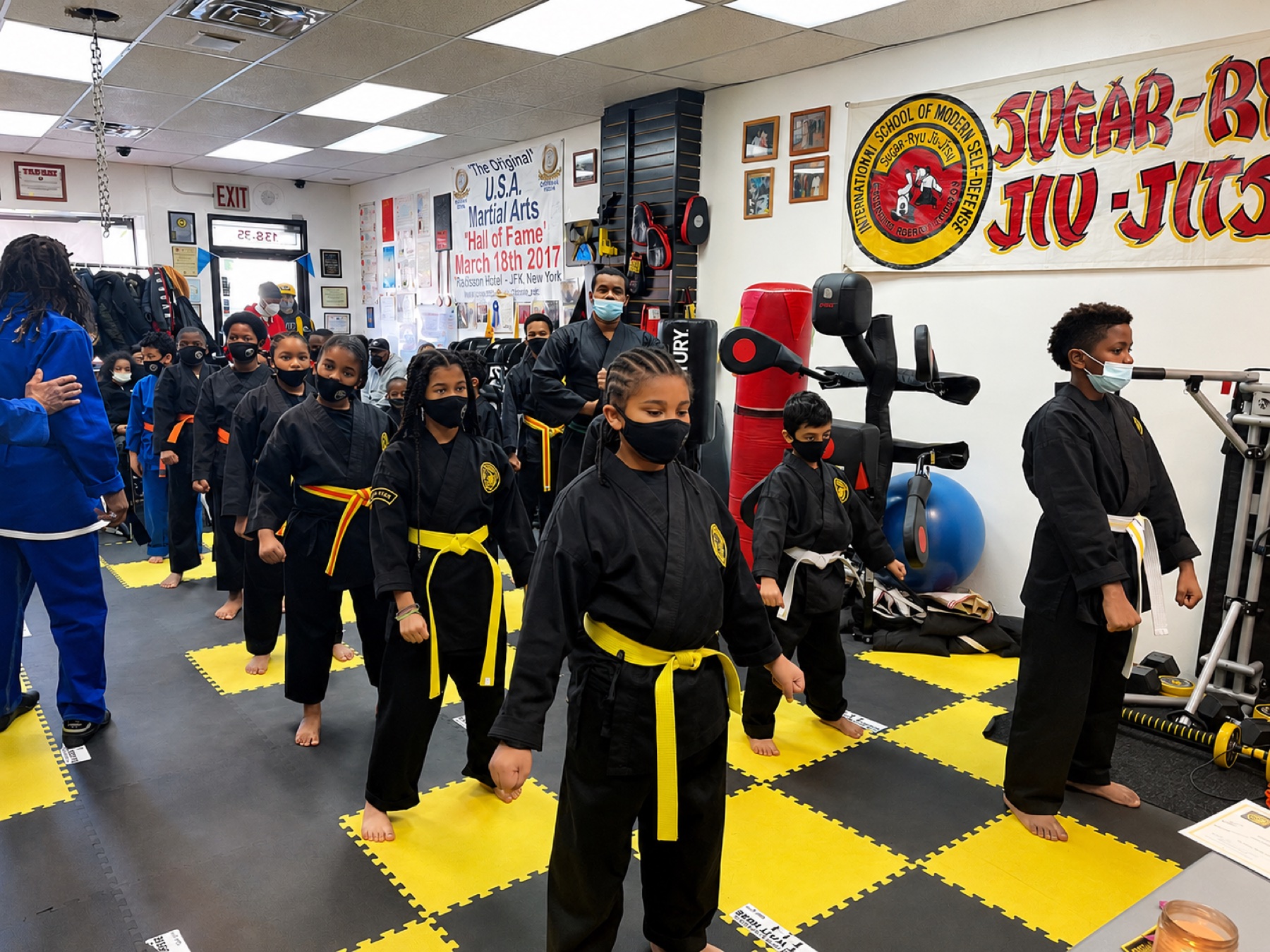 Youth students practicing focus at Worthy Ryu